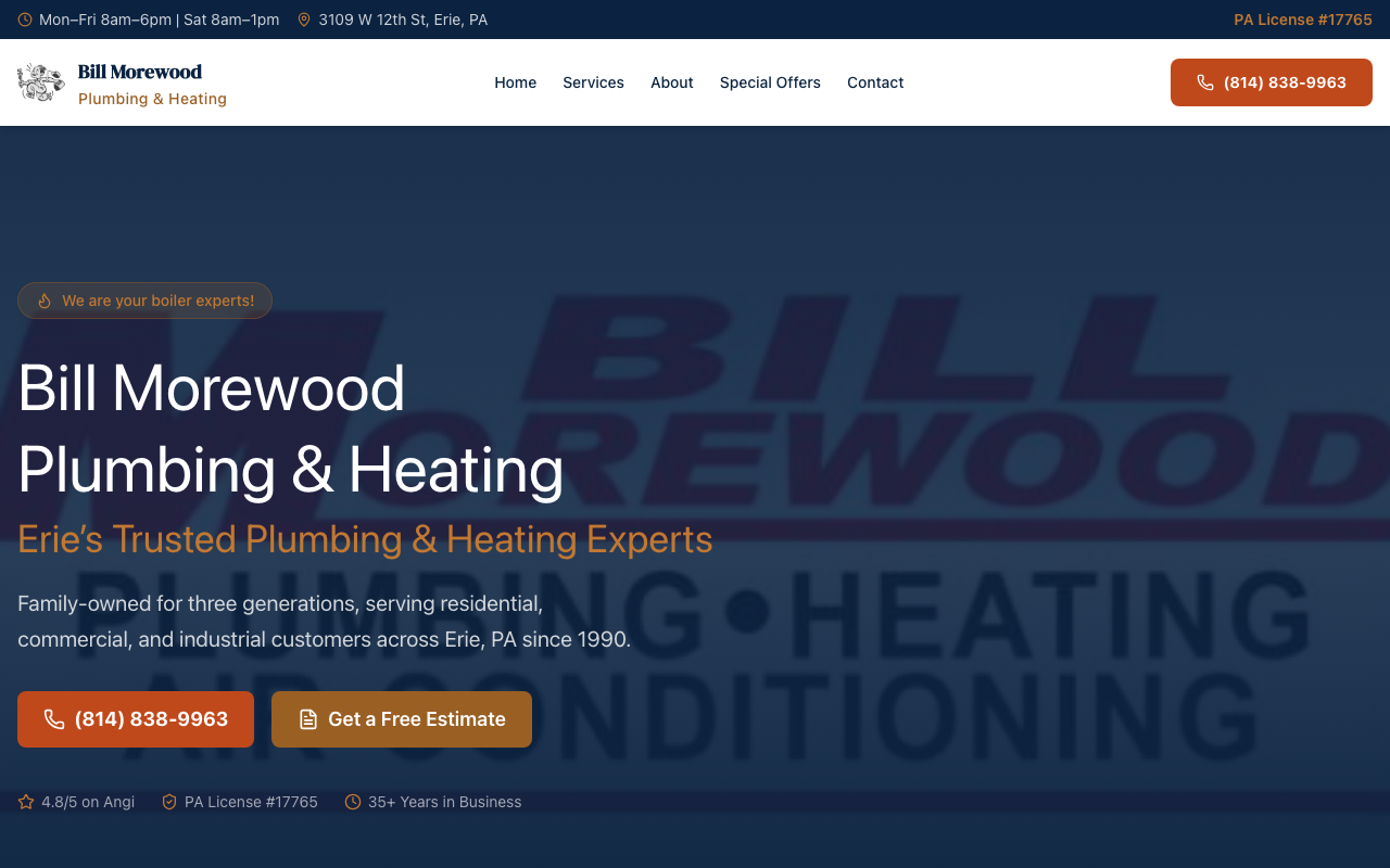 Bill Morewood Plumbing website