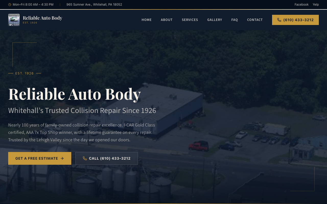 Reliable Auto Body website